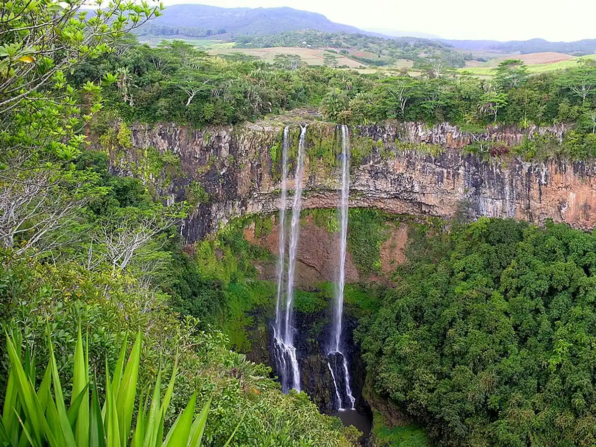 Chamarel waterfall surrounded by rainforest, Mauritius